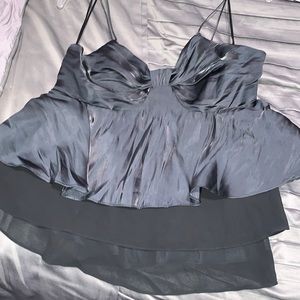 Halter Top Shiny- Black /Gray